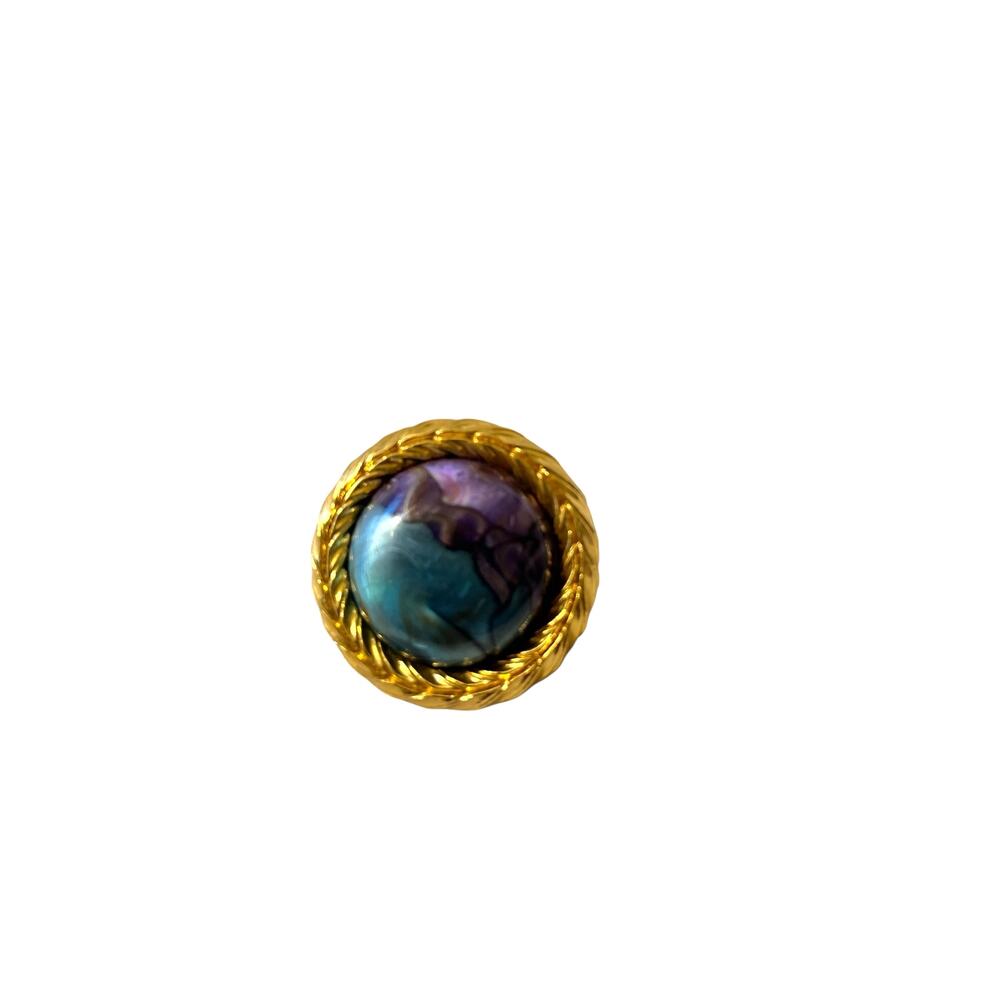 Vintage Gold Tone Blue Marbled Clip On Earrings